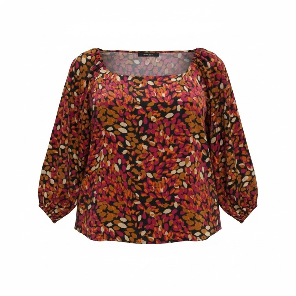 Liverpool Autumn Petals Blouse Women 3X Multicolor Boho Floral Balloon Sleeve